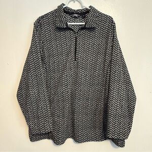 Lands’ End Black and White Chevron Shirt Women’s Size 2X 20W-22W 1/4 Zip